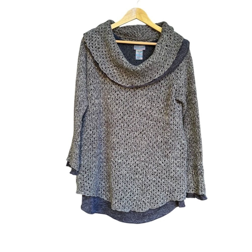 Soft Surroundings Sweater Women’s Gray Open Knit Lined Cowl Neck L